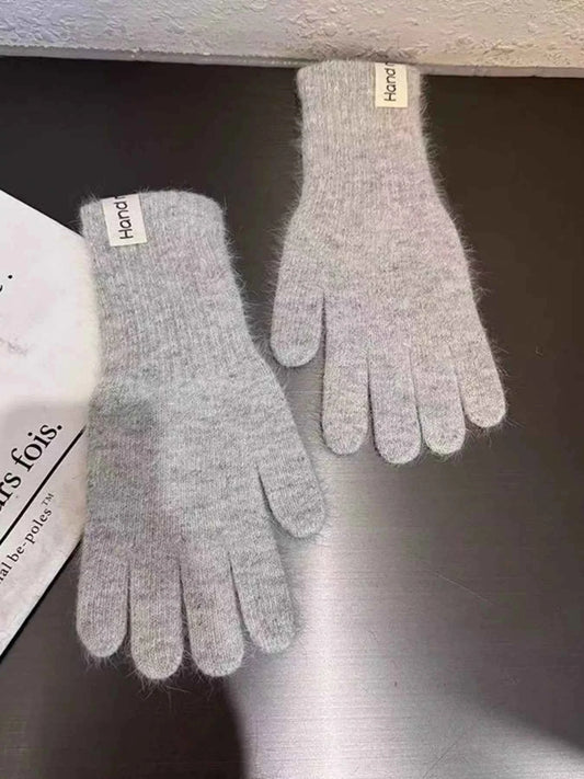 Sarah Express Women's Knitted Winter Gloves - Rabbit Fur Warm Gloves Light Gray ONESIZE