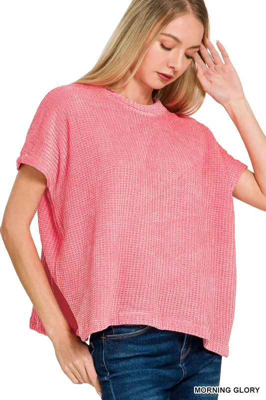 Sarah Express Women's Chenille Waffle Cap Sleeve Sweater