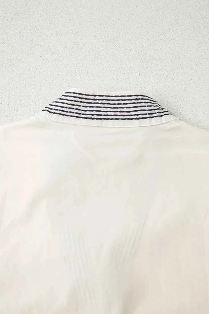 Sarah Express Women's Embroidered Floral Sleeve Blouse - Notched Collar Cotton Top