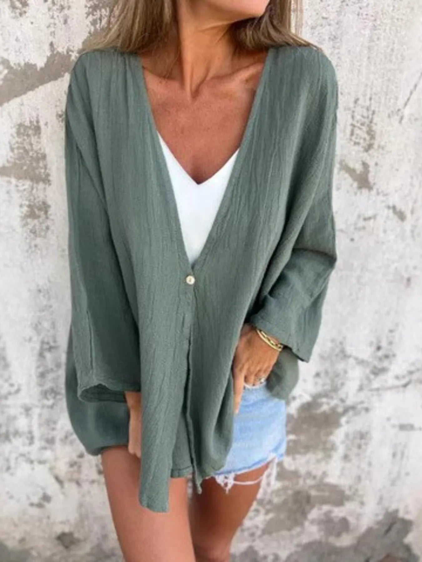 Sarah Express Women's Oversized Button-Up Cardigan - Plus Size Cozy Knit Sweater Green