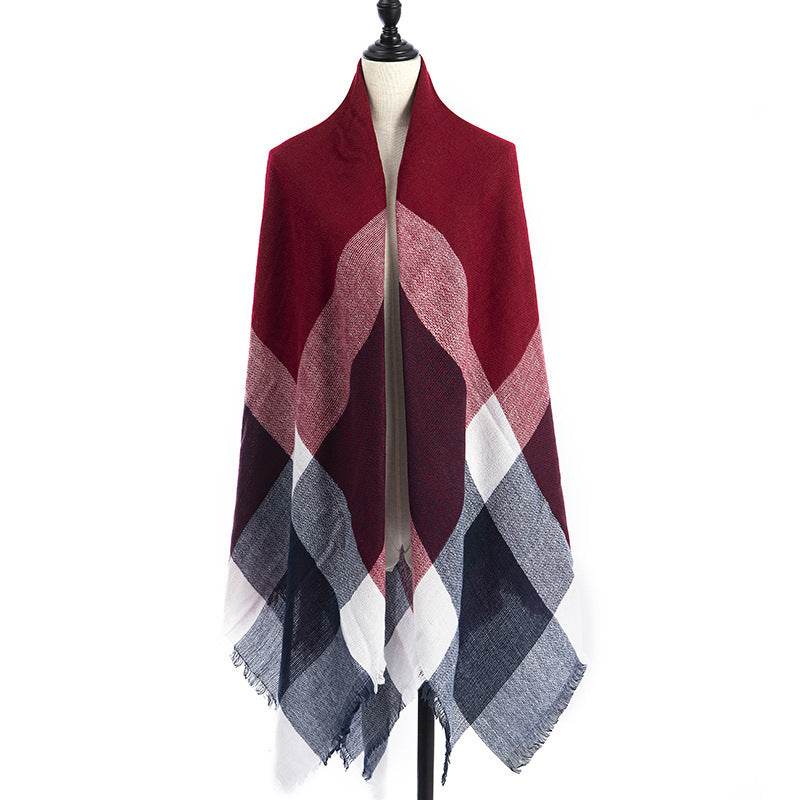 Sarah Express Women's Oversized Square Scarf Cashmere-like Double-Sided Shawl 140cm Woven Fall Winter Accessory