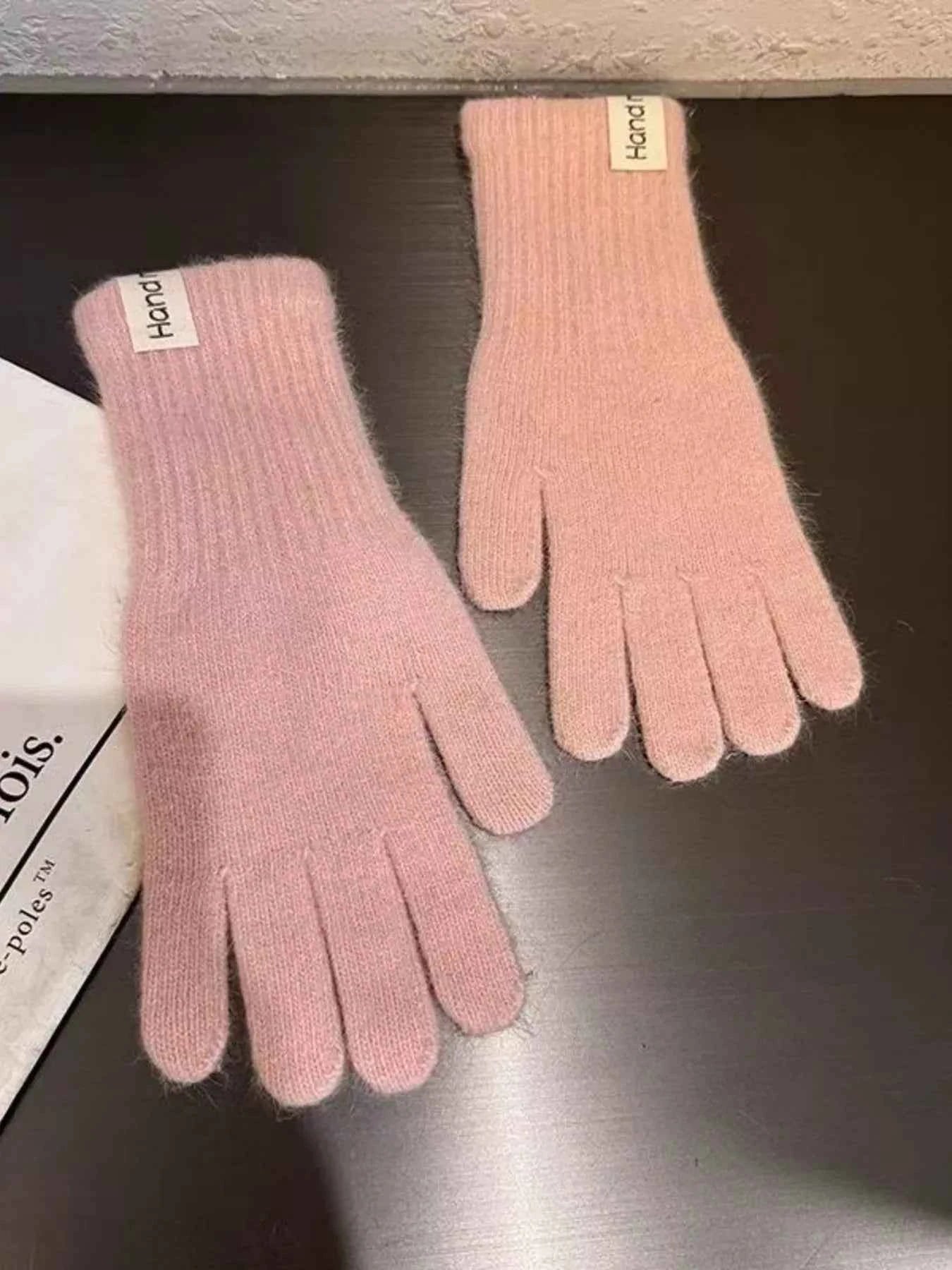 Sarah Express Women's Knitted Winter Gloves - Rabbit Fur Warm Gloves Blush Pink ONESIZE