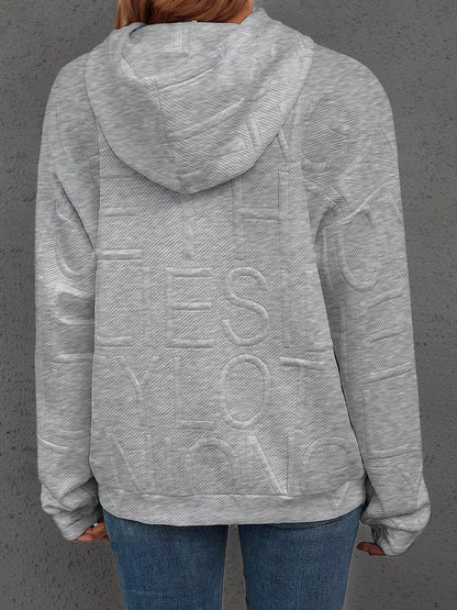 Sarah Express Women's Textured Embossed Long Sleeve Hoodie Plus Size