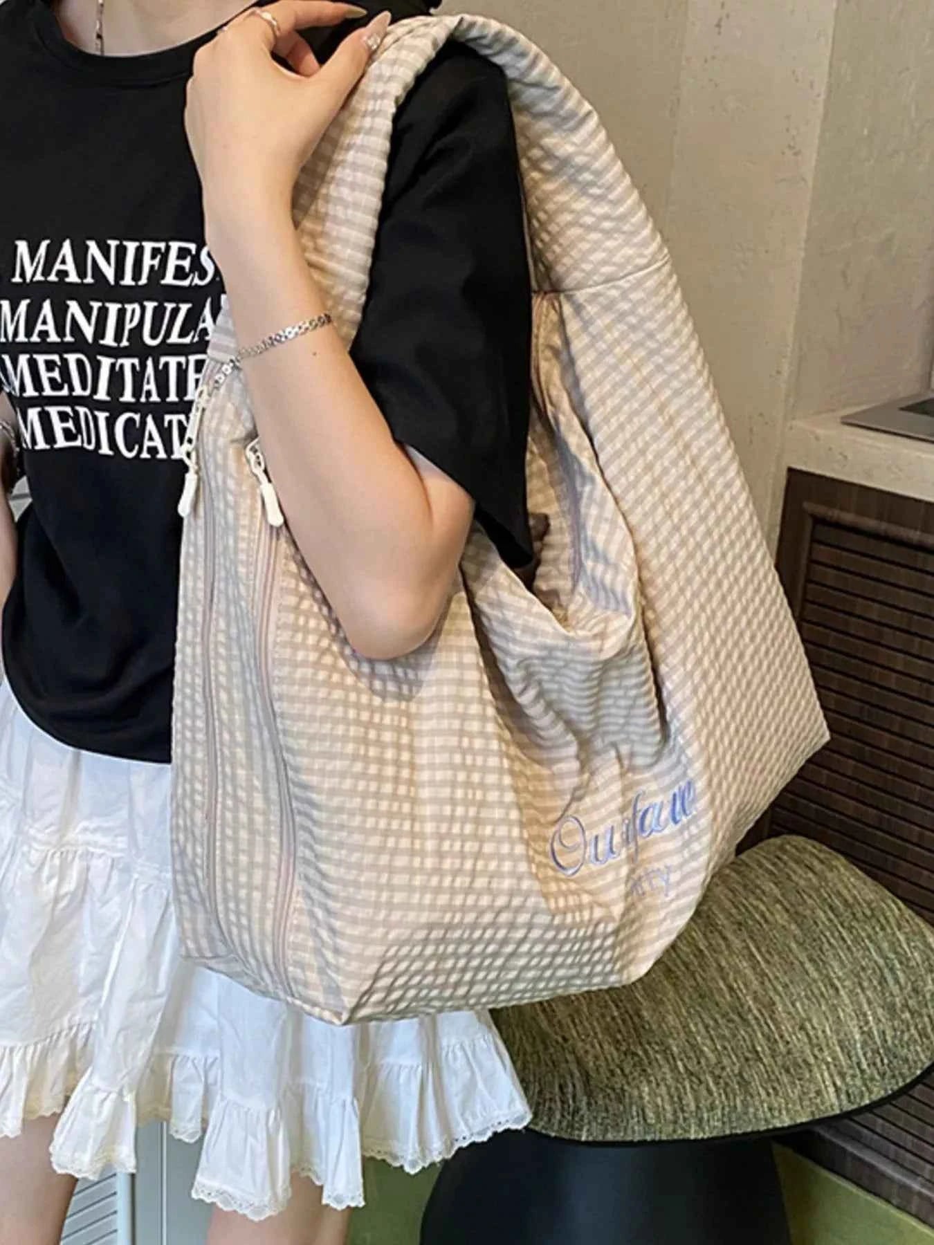 Casual Style Plaid Handbag