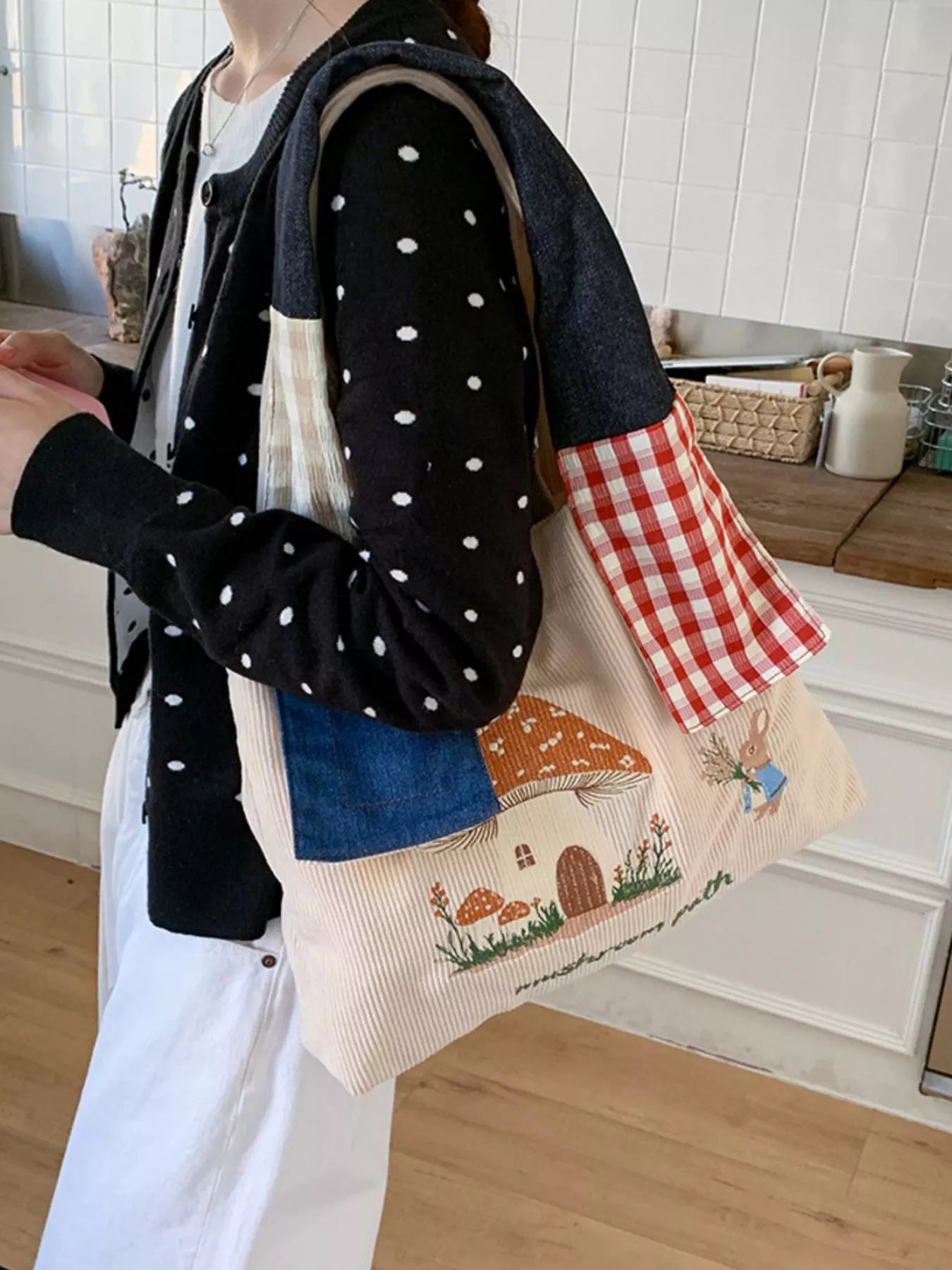 Sarah Express Women's Mushroom Corduroy Tote Bag