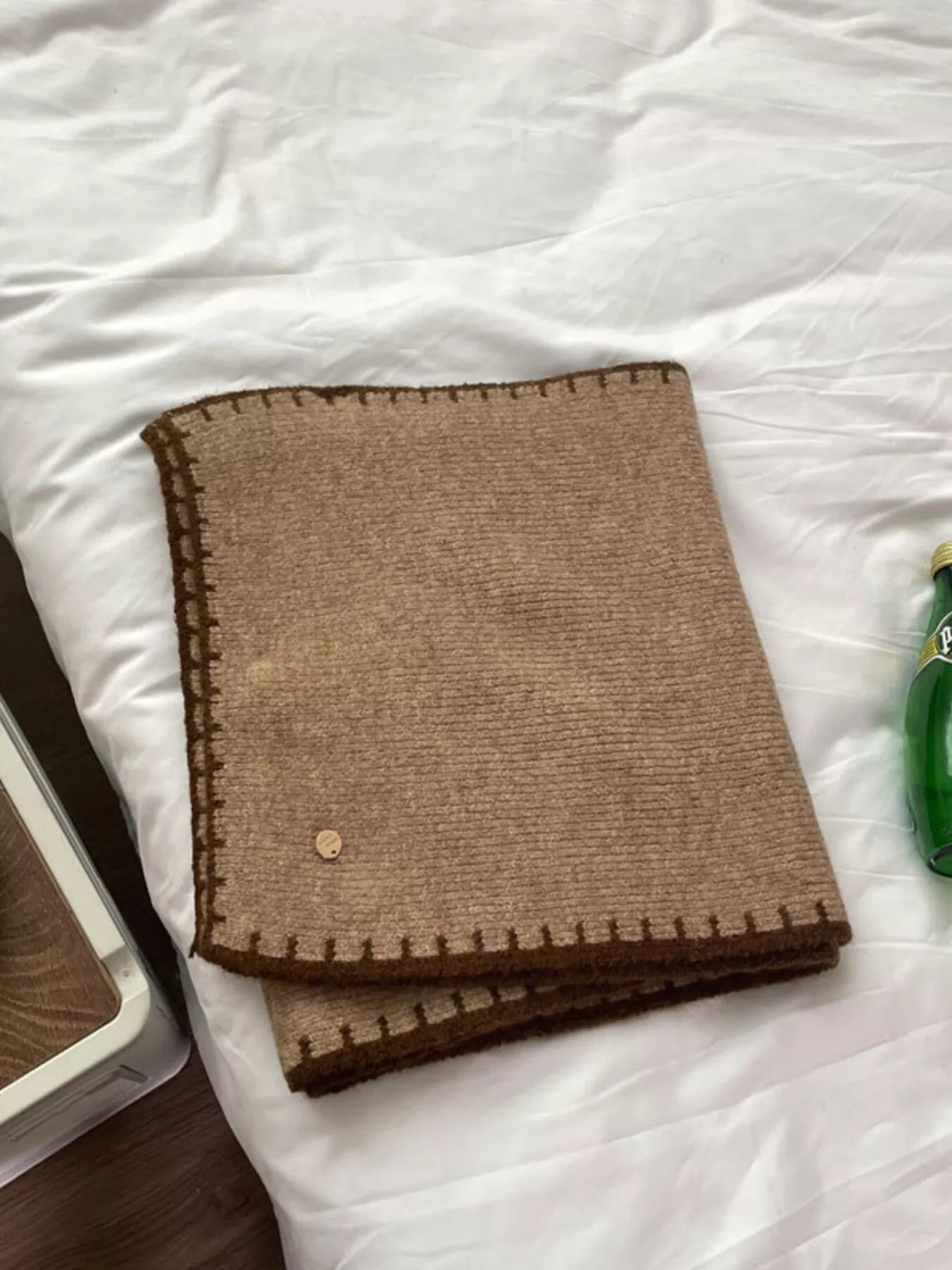 Sarah Express Women's Contrast Trim Knit Scarf Khaki One Size