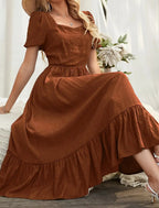 Women's Ruffled Bubble Sleeve Long Dress