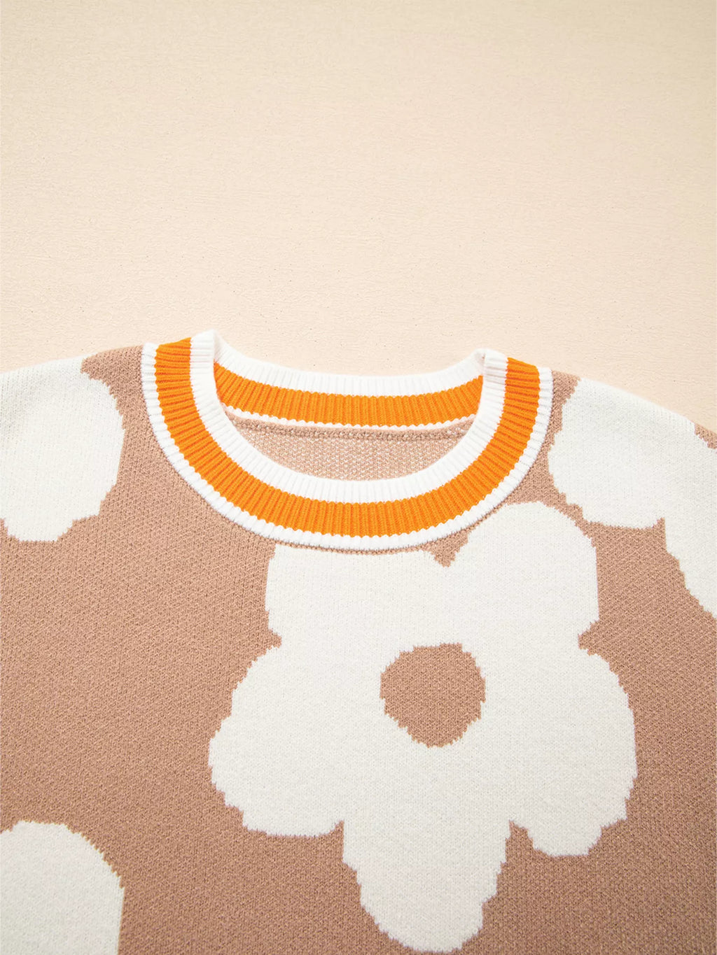 Sarah Express Women's Flower Pattern Contrast Striped Baggy Sweater