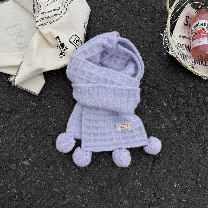 Sarah Express Women's Waffle Knit Pom-Pom Scarf - Cozy Winter Accessory Lavender Purple ONESIZE