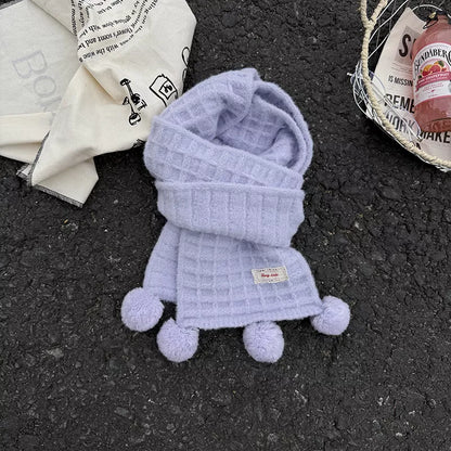 Sarah Express Women's Waffle Knit Pom-Pom Scarf - Cozy Winter Accessory Lavender Purple ONESIZE