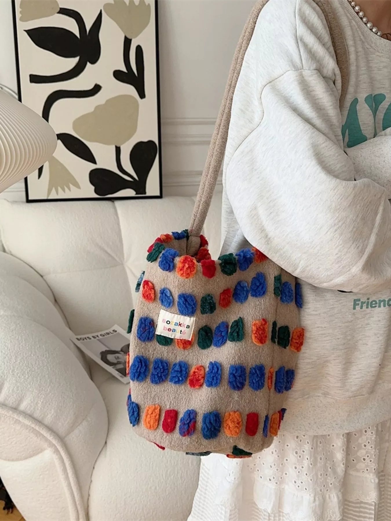 Sarah Express Women's Colorful Pom-Pom Plush Crossbody Bag