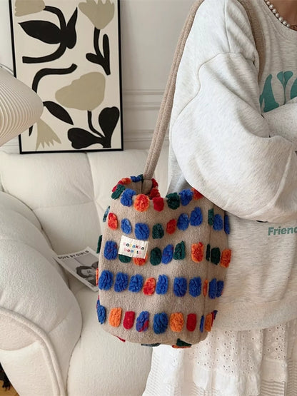 Sarah Express Women's Colorful Pom-Pom Plush Crossbody Bag