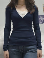 Sarah Express Women's Long Sleeve T-Shirt with Lace Detail