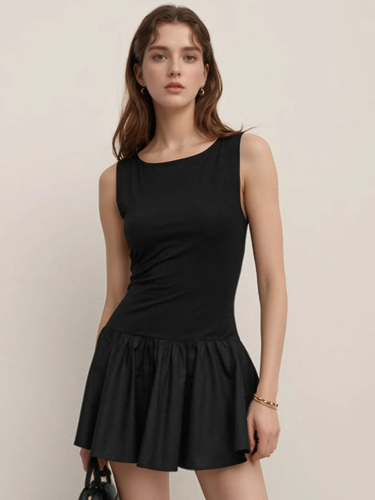 Sarah Express Women's Sleeveless Ruched Mini Tank Dress Black