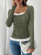 Sarah Express Women's Lace Detail Long Sleeve T-Shirt