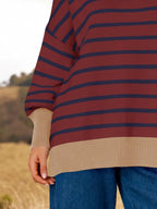 Sarah Express Women's Striped Round Neck Long Sleeve Sweater - Oversized Fit