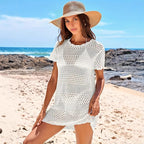 Sarah Express Women's Knitted Cutout Tunic Top Short Sleeve Pullover
