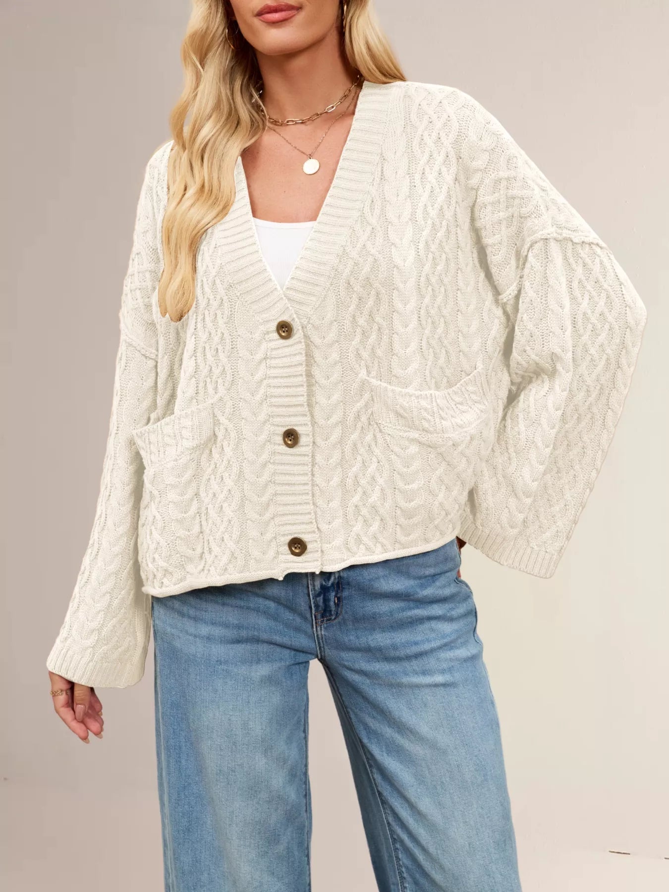 Sarah Express Women's Cable Knit Button-Down Cardigan
