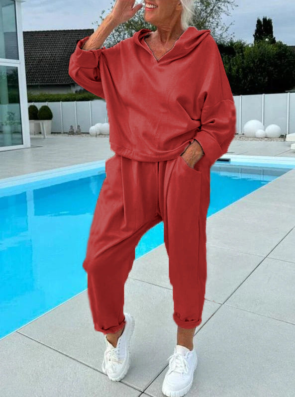 Sarah Express Women's Hooded Sweatshirt Two-Piece Matching Set Loungewear Athleisure