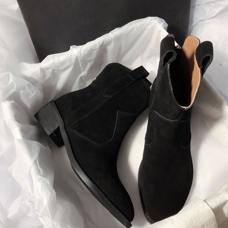 Sarah Express Women's Chunky Heel Ankle Boots – Slip-On Mid-Calf Block Heel Boots