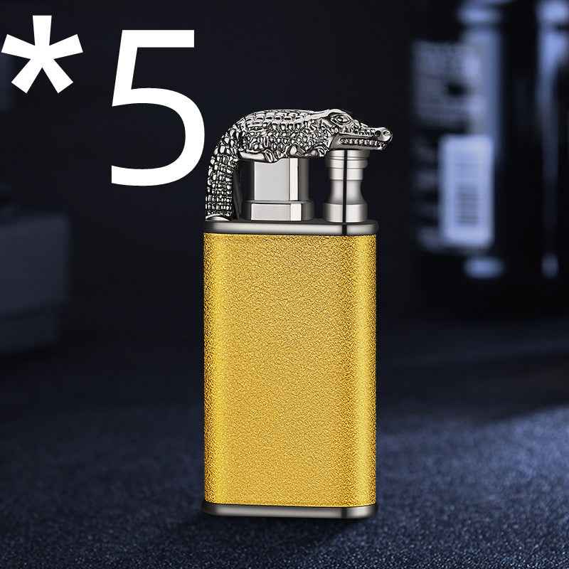 Sarah Express Blue Flame Metal Lighter - Windproof Butane Lighter with Dolphin Dragon Design Gold Scrub Crocodile bk872 5PCS