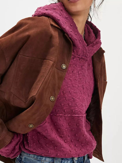 Sarah Express Women's Textured Dot Knit Long Sleeve Hooded Sweater