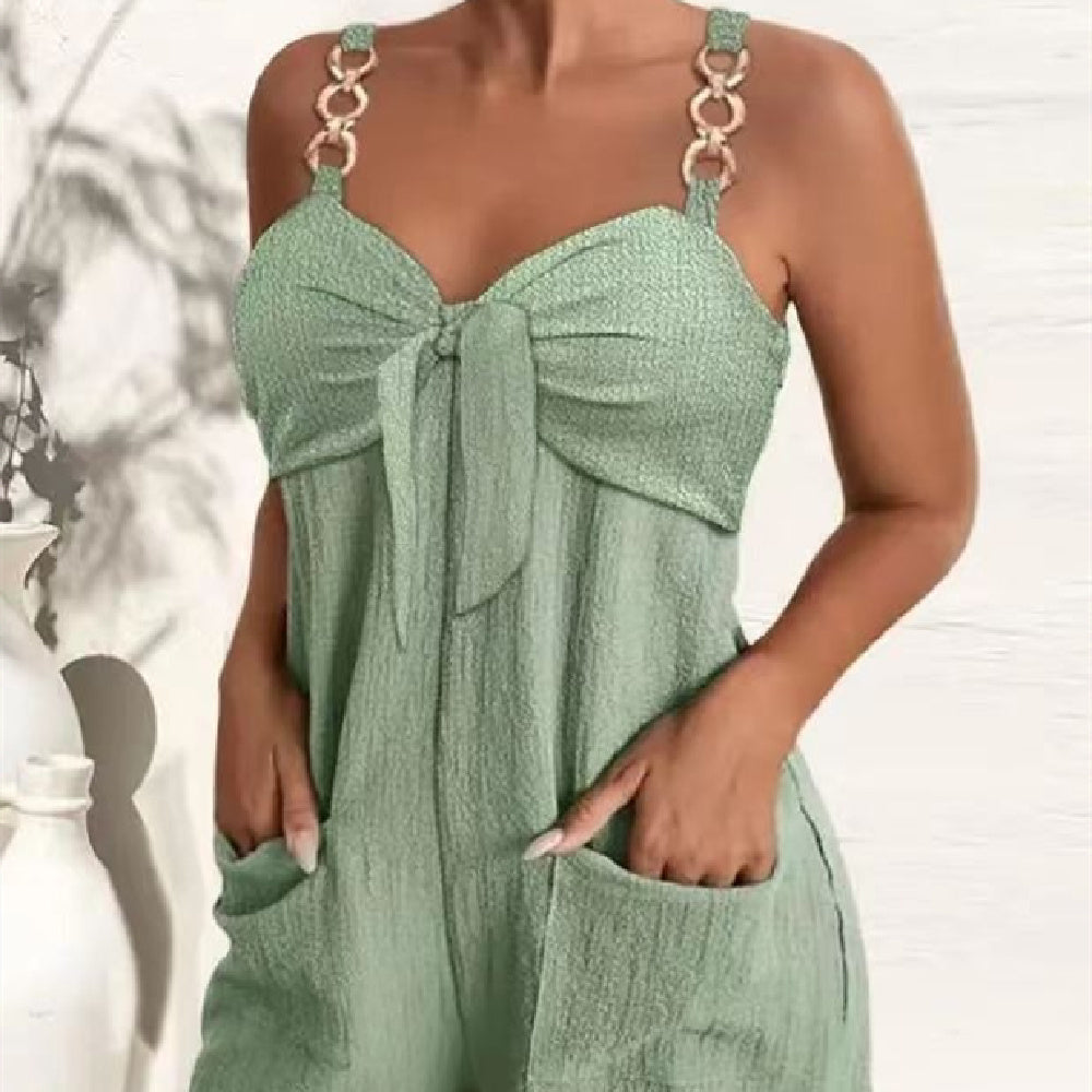 Sarah Express High Waist Sleeveless Romper Jumpsuit Metal Strap Pockets