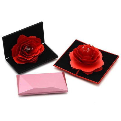 Sarah Express 3D Rose Flower Rotating Ring Box - Heart Shaped Jewelry Gift Box with Rotating Design