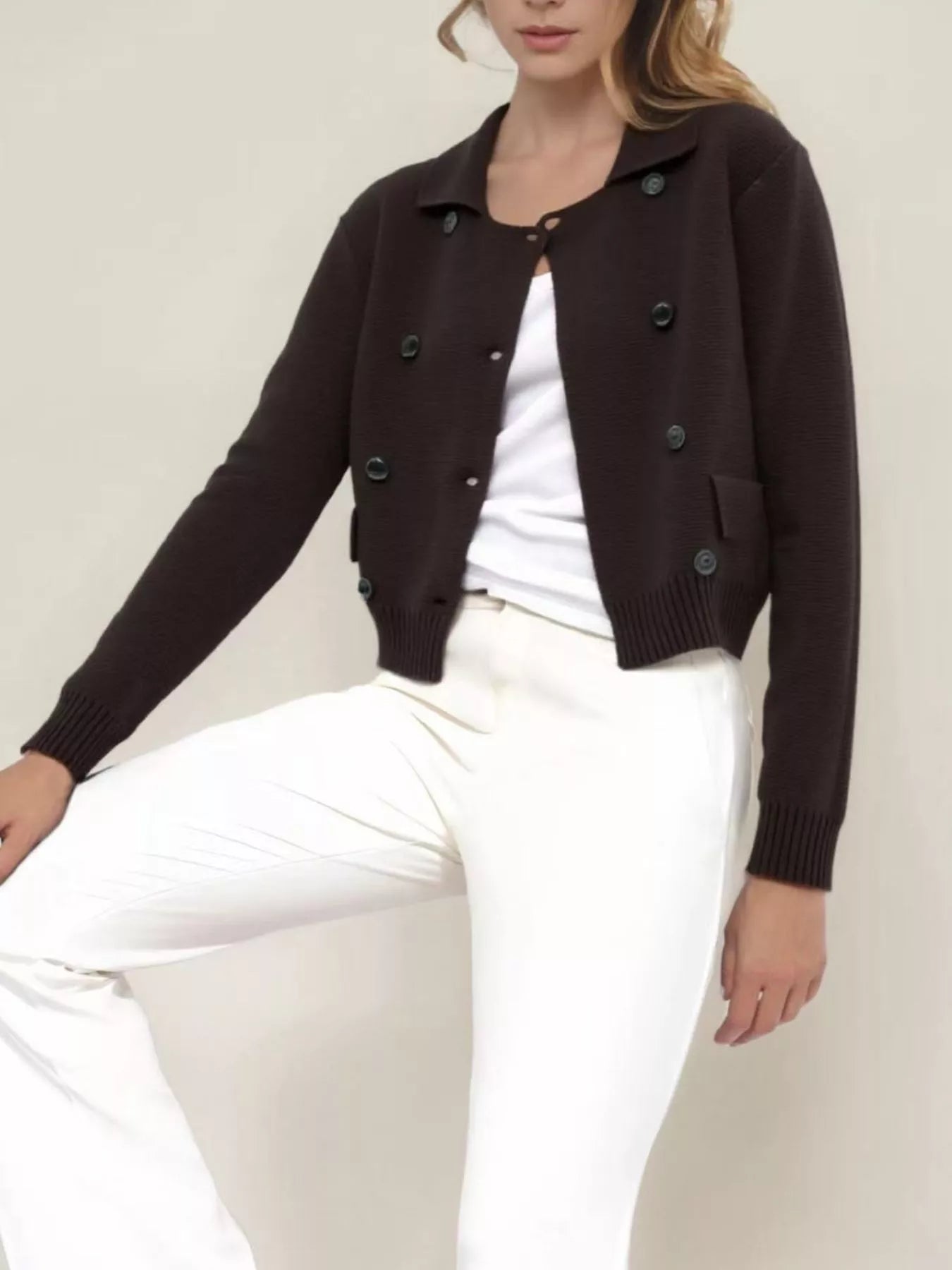 Sarah Express Women's Double-Breasted Knit Cardigan