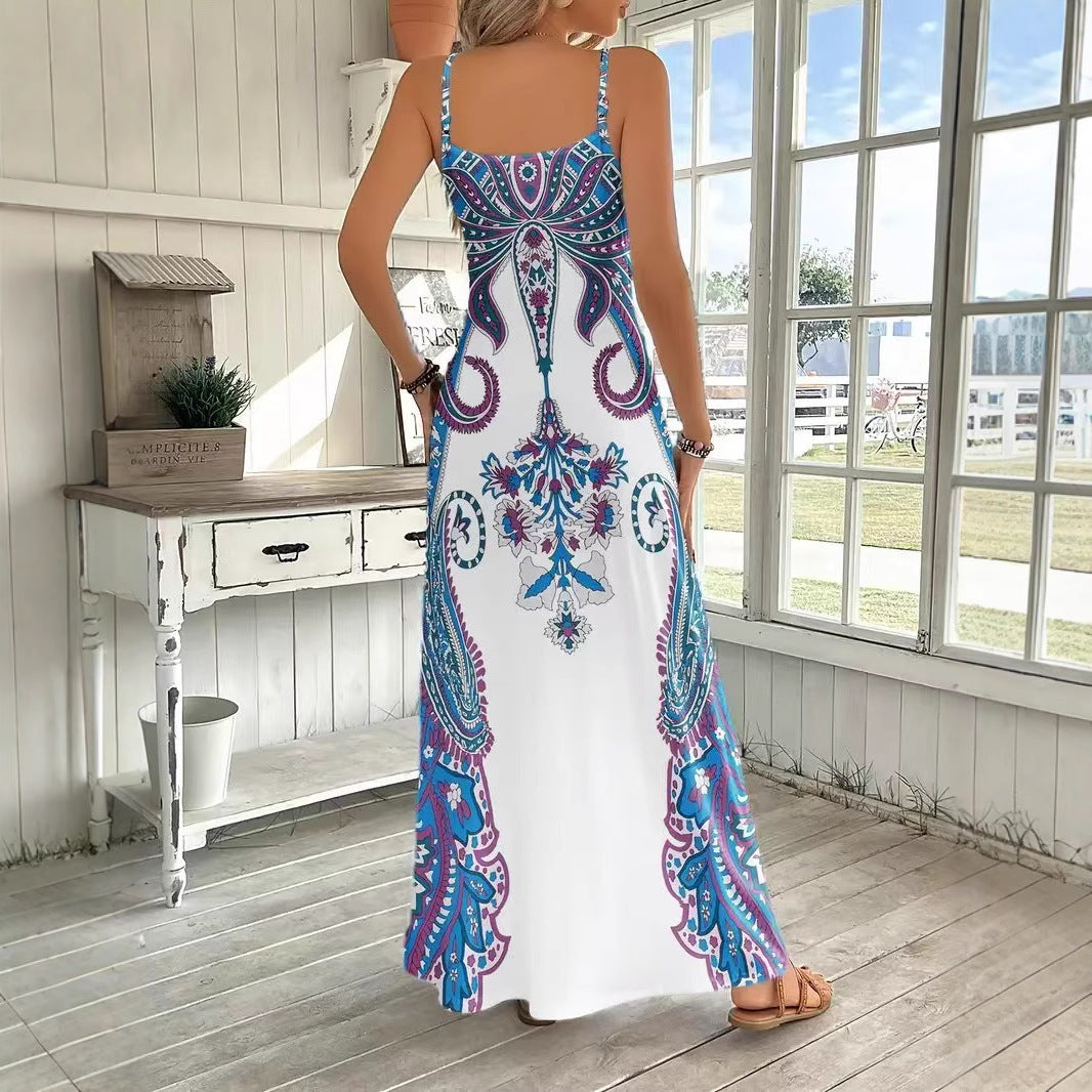 Sarah Express Women's V-Neck Sleeveless Maxi Dress Artistic Print