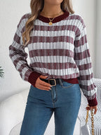 Sarah Express Women's Striped Round Neck Long Sleeve Sweater