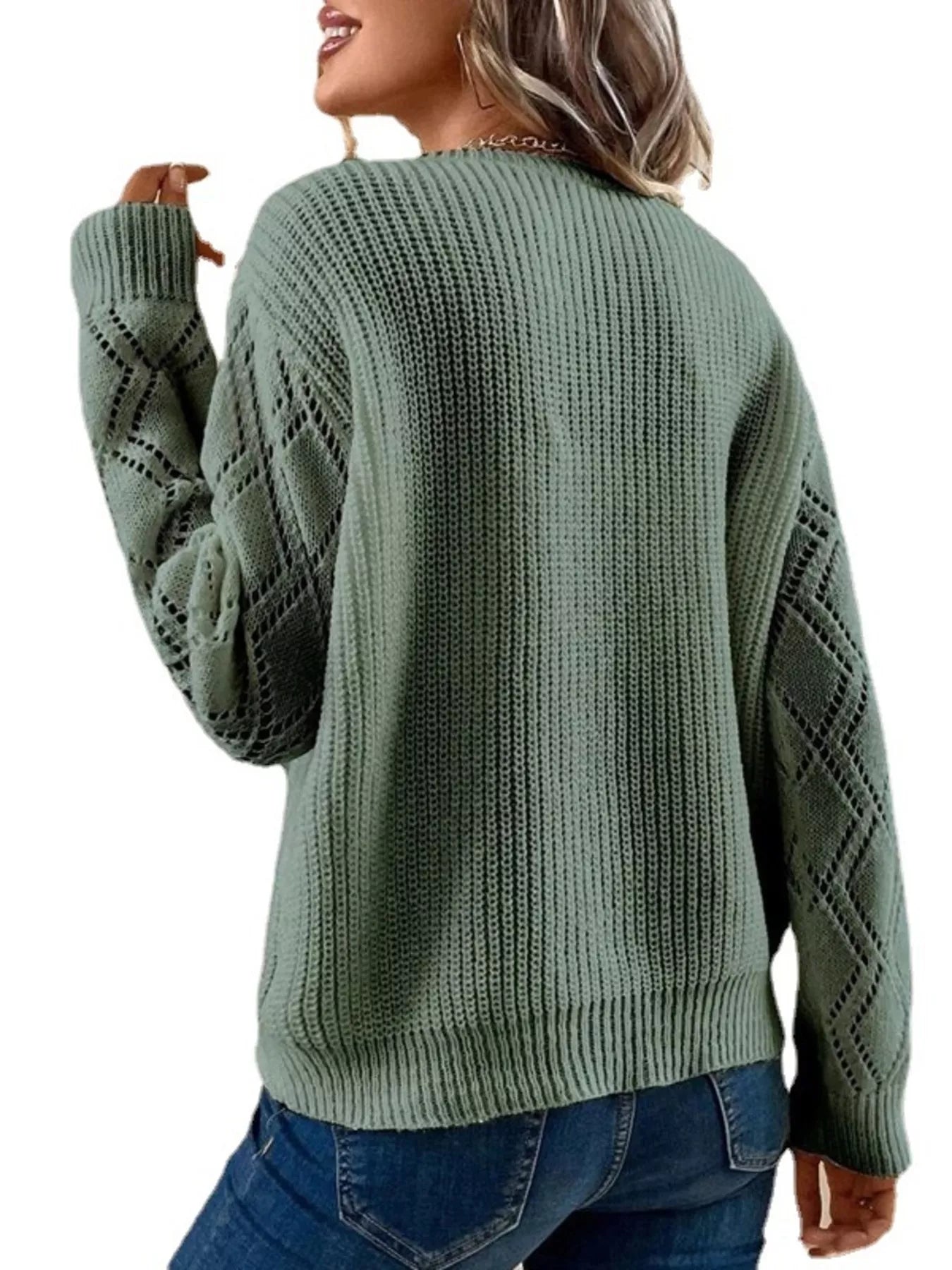 Sarah Express Women's V-Neck Openwork Sweater