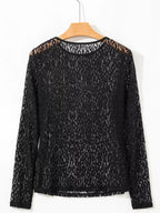 Sarah Express Women's Leopard Pattern Sheer Mesh Long Sleeve Top