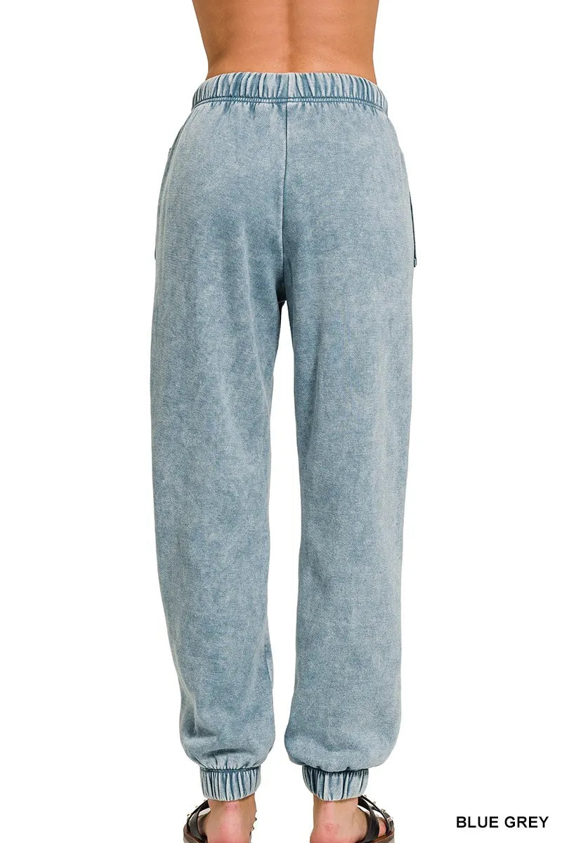 Sarah Express Women's Acid Wash Fleece Sweatpants with Pockets