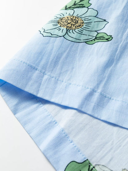 Sarah Express Women's Floral Print Contrast Striped Trim Ruffled V Neck Fall Blouse