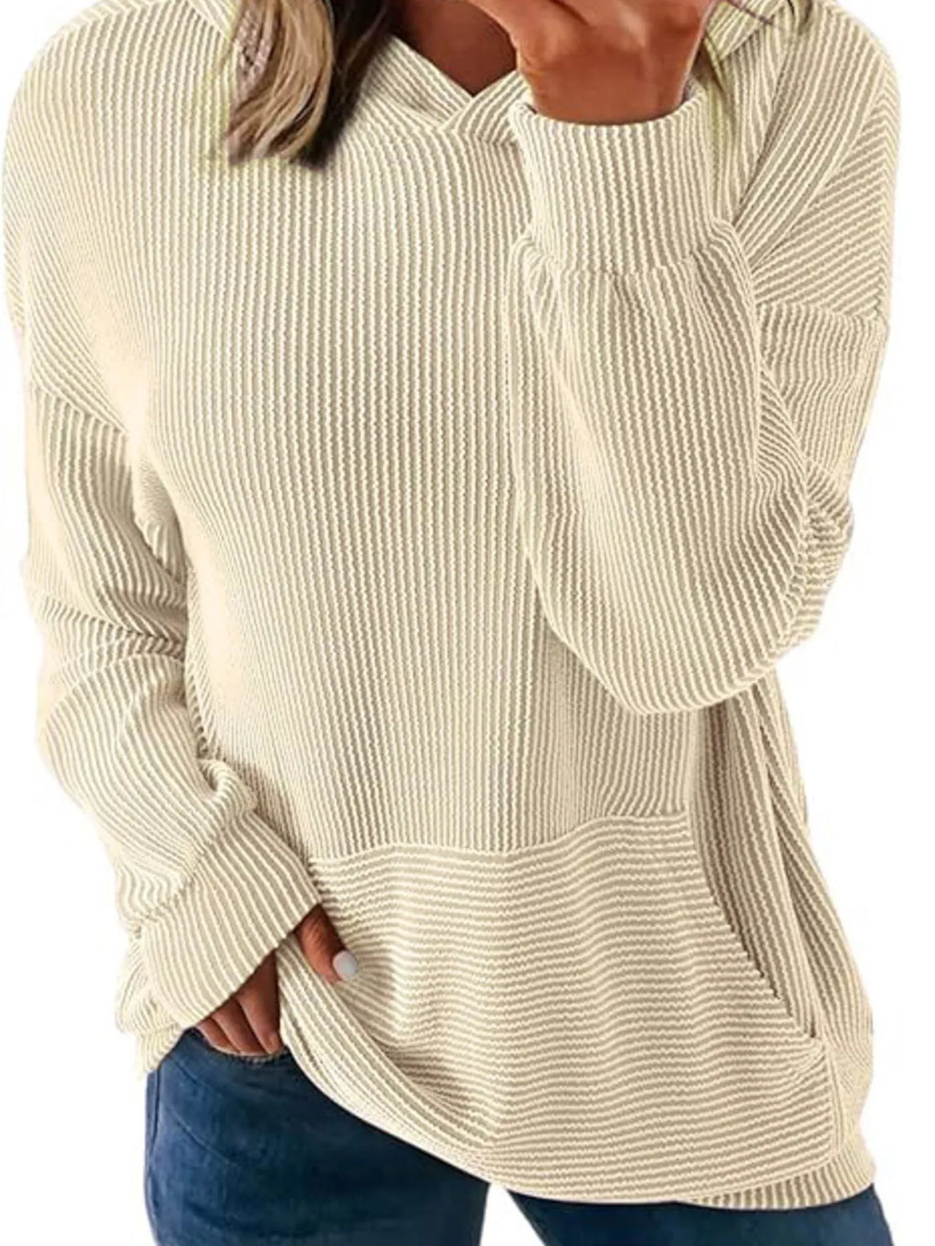 Sarah Express Women's Ribbed Oversized Hoodie Sweatshirt with Pocket