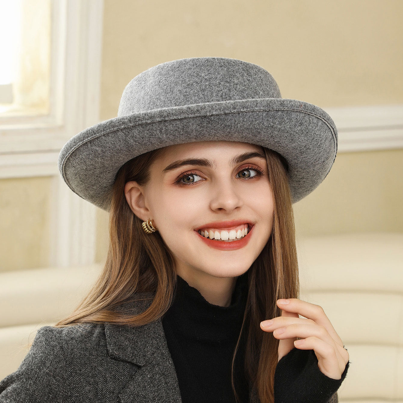 Sarah Express Vintage Flat Top Hat with Bow British Retro Style Women's Fall Winter Cap