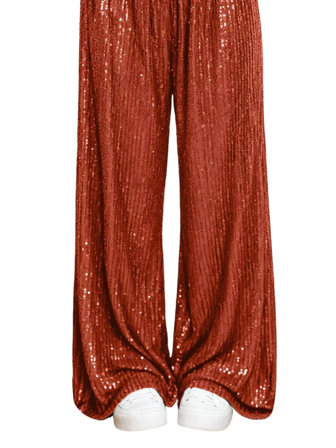Sarah Express Women's Sequin Wide Leg Pants - High Waist Sparkle Palazzo Trousers