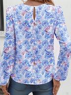 Sarah Express Women's Floral Print Keyhole Neck Blouse