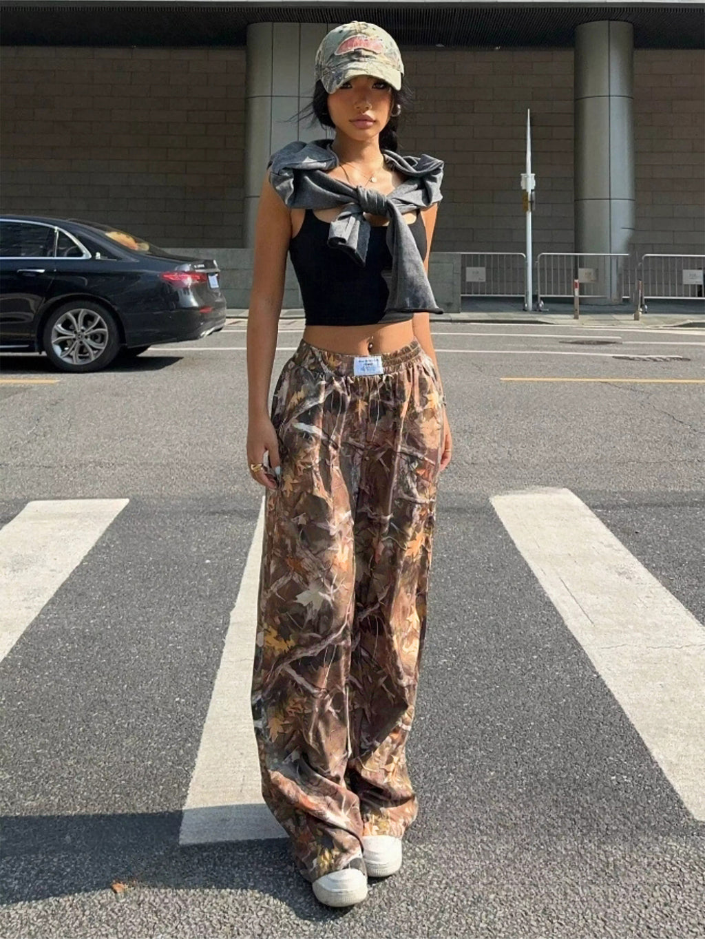 Sarah Express Women's Camo Cargo Pants Y2K - High Waist Baggy Multi-Pocket Hip-Hop Street Style