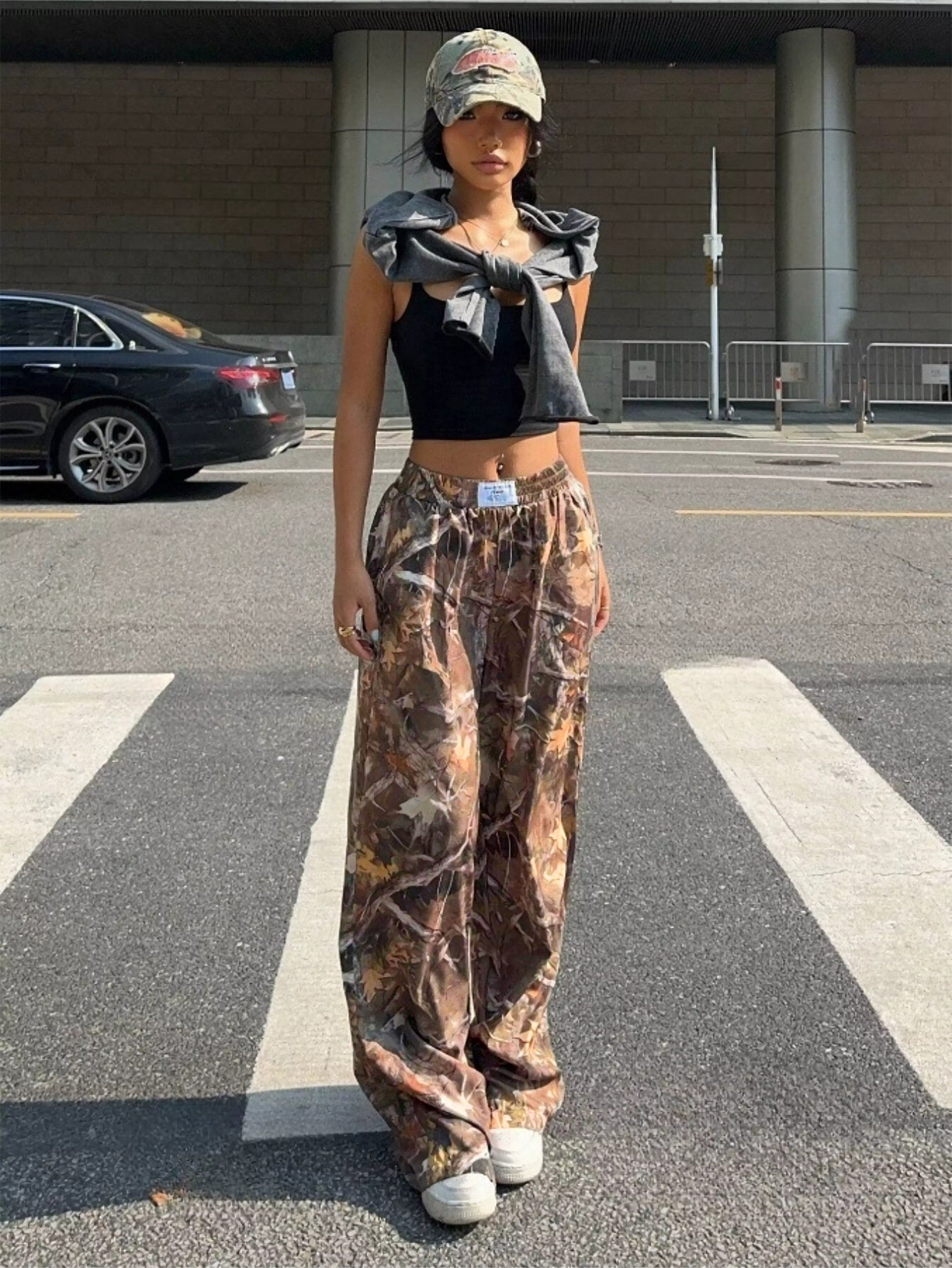 Sarah Express Women's Camo Cargo Pants Y2K - High Waist Baggy Multi-Pocket Hip-Hop Street Style
