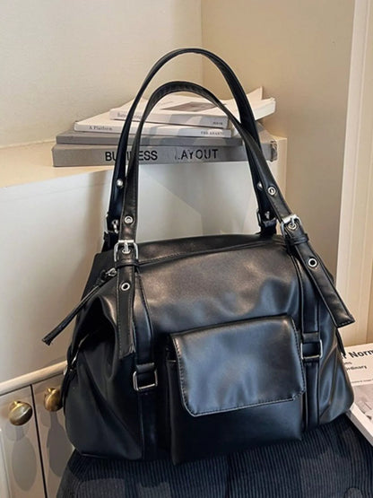 Sarah Express Large Multi Pocket Handbag - PU Leather Tote Bag with Organizer Compartments Black ONESIZE