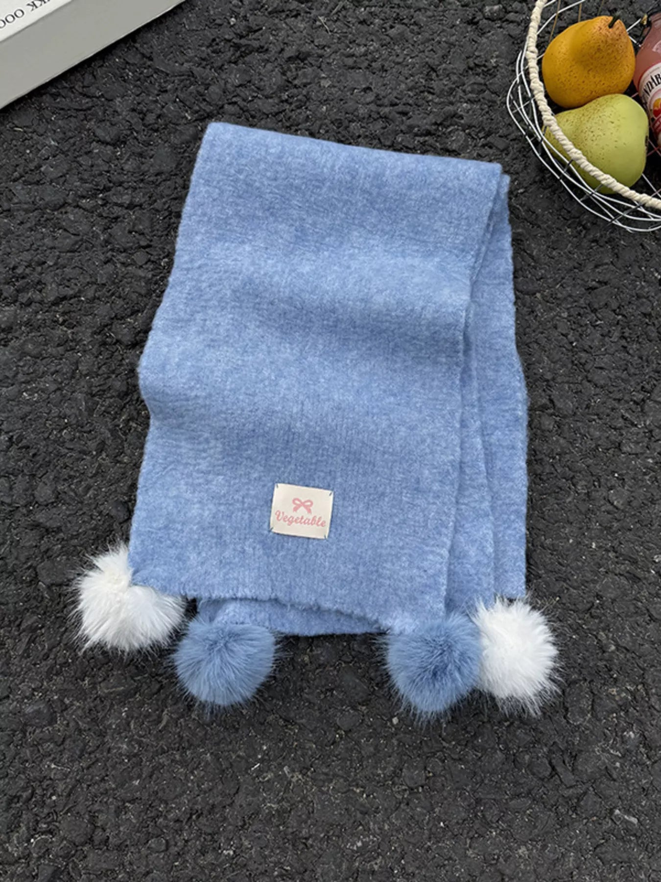 Sarah Express Women's Pom-Pom Scarf - Cozy Winter Knit Scarf with Pom Poms Blue ONESIZE