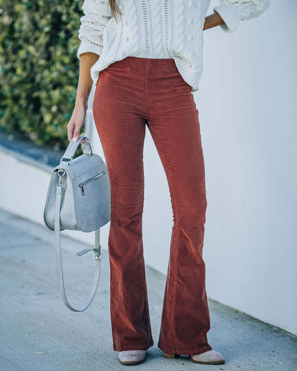 Sarah Express Women's High Waist Corduroy Flared Pants Casual Slim Fit Trousers