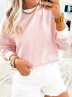 Sarah Express Women's Stripe Contrast Edge Patchwork Long Sleeve Top Blush Pink