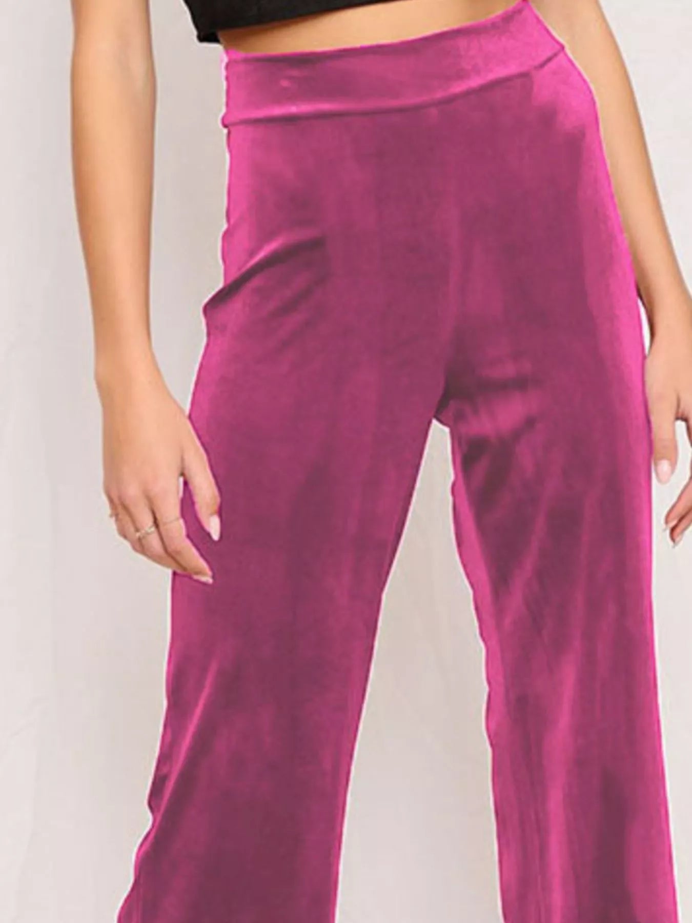 Sarah Express Women's Velvet Wide Leg Pants - High Waist Palazzo Trousers Plus Size