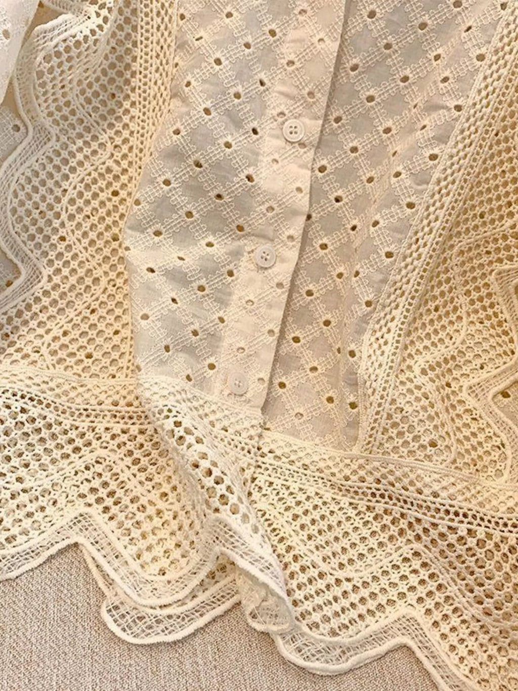 Sarah Express Women's Eyelet Button-Up Shirt with Scalloped Hem