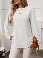 Sarah Express Women's Long Sleeve Round Neck Waffle-Knit T-Shirt