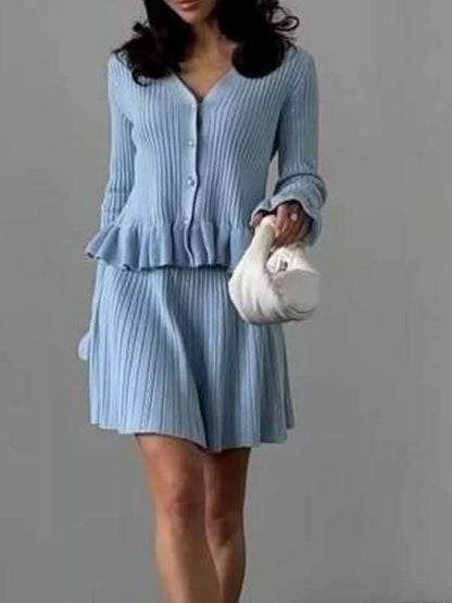 Sarah Express Women's Ruffle Trim Knit Cardigan & Skirt Set