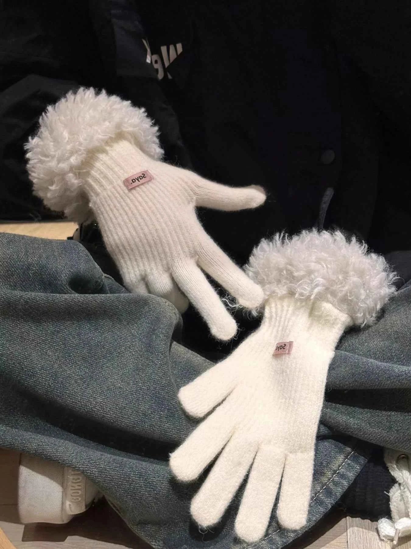 Sarah Express Women's Fuzzy Cuff Knitted Gloves - Warm Winter Cozy Soft Polyester Gloves